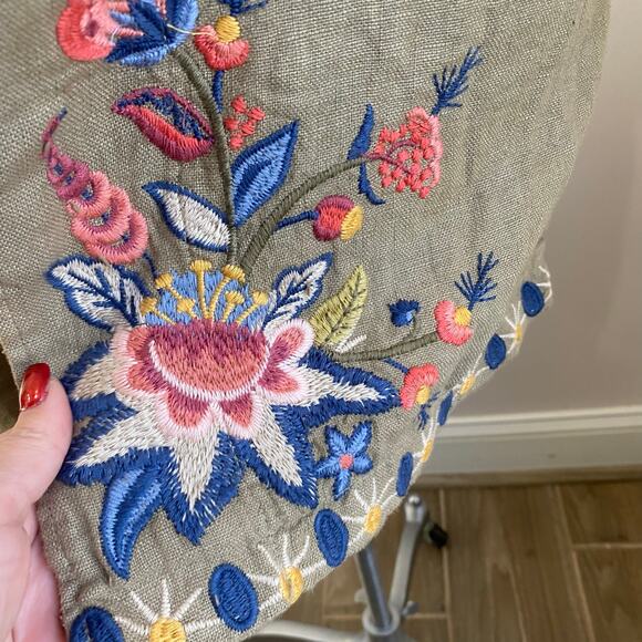 Johnny Was Tiwa Oversized Floral Embroidered Linen Open Cardigan Sz Small Petite - Picture 6 of 13